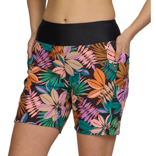 Image of Hurley 5 inch /7 inch High Waisted Swim Shorts Women, Board Shorts with Pockets & Inner Liner, Quick Dry Swim Trunk, UPF 50+