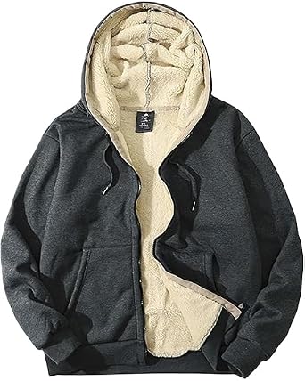 PEHMEA Mens Warm Thicken Fleece Hoodie Sherpa Lined Full-Zip Sweatshirt Jacket