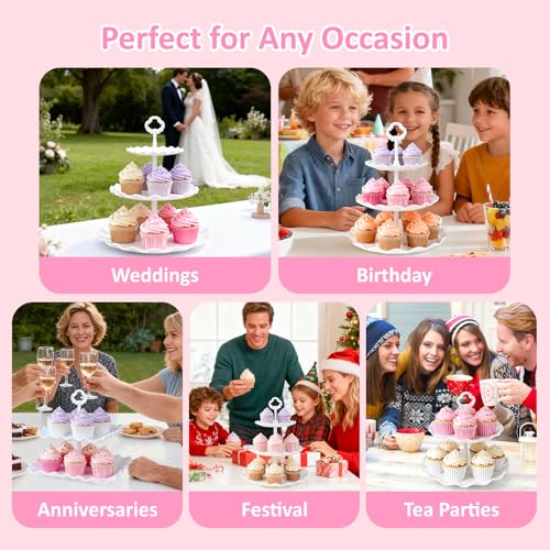 VISCOO 36 Pack Cupcake Stand, Dessert Table Display Set, 3-2 Tiered Tray Stand & Cupcake Holder Display Tower for Wedding, Serving Trays for Tea Party, Birthday, Dessert Stands for Baby Shower - Image 7