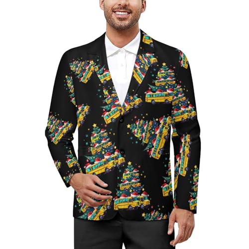 School Bus Christmas Tree Men's Suits Dress Business Formal Suit Print Jackets Coat for Wedding Party