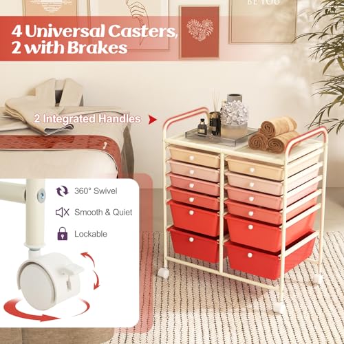 Image of LDAILY 12 Drawer Rolling Storage Cart, Craft Cart Organizer on Wheels w /Metal Frame, Large Capacity & Smooth Drawer, Rolling Cart w /Drawers for Classroom, Office