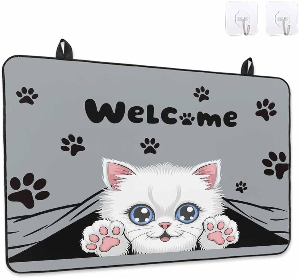 Cute Cats Stove Top Cover for Electric Stove, Vintage Cat Claws Pets Cartoon Kitten Grey Heat-proof & Non Slip Glass Top Stove Cover Protector, Kitchen Flat Cooktop Rubber Mat 31x24 Inches