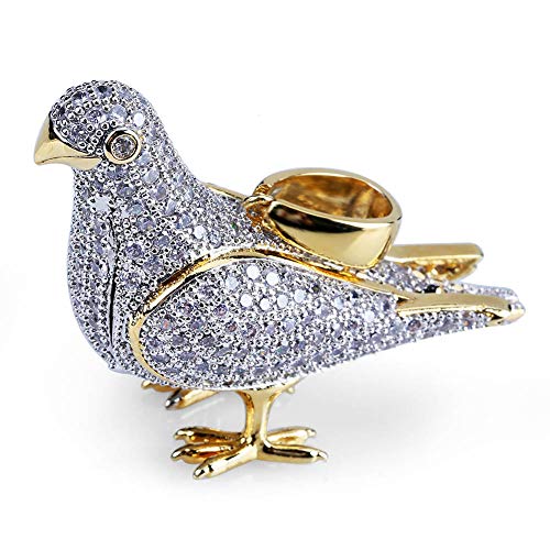 JAJAFOOK Hiphop 14k Gold Plated Iced Out CZ Pigeon Pendant Bling Necklace with 23.6