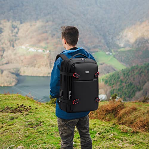 Image of DUSLANG 50L Carry on Backpack,Expandable Extra Large Travel Suitcase Daypack Backpack Airplane Approved Weekender Backpack for Men and Women,Fits 17.3 Inch Laptop with Rain Cover, Black