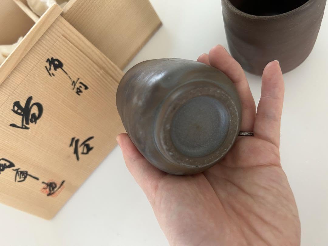 Amazon.co.jp: 備前焼 湯呑ペアセット 木箱あり 湯呑 備前湯呑