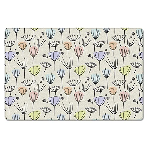 Arnecase Indoor Door Mat Leather Front Door Mat, Simple Strokes Of Colorful Flowers And Tulips, Easy Clean Patio Entrance Doormat Non-Slip Entry Door Rugs For Farmhouse Kitchen 24X36 In #TOP2