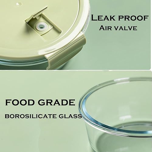 Miniatura 9 de Paquete de 4 recipientes de vidrio para almacenamiento de alimentos con tapas, recipientes redondos de 1.5 tazas de vidrio para preparación de