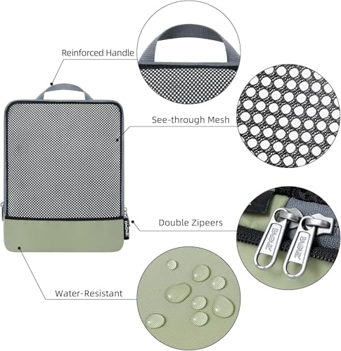 Image of BAGAIL 4 Set /6 Set /8 Set Compression Packing Cubes Travel Accessories Expandable Packing Organizers (Half Mesh, 6-Matcha Green)