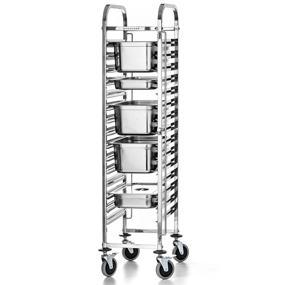 Carello Portavassoi, Carrello di Servizio Con Ruote in Acciaio Inox, per 15 Vassoi GN 1/1, Dimensioni 38x55x173 cm, Carrello da Cucina, Per Ristorante, Hotel, Scuola