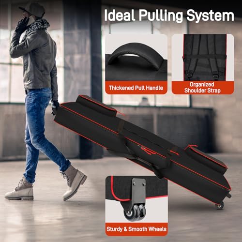 SNIGJAT 88 Key Keyboard Case with Wheels (Interior: 56.5\"x16.2\"x6.8\"), Soft 88 Key Rolling Keyboard Case with Detachable Paddings & Adjustable Shoulder Straps, Full Padded Piano Bag