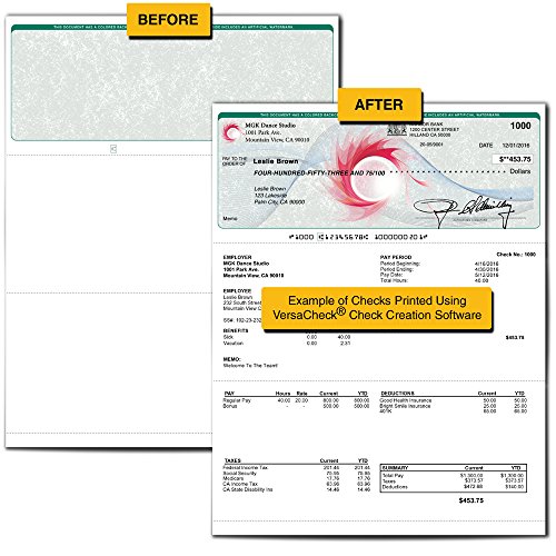 VersaCheck ValueChex - 500 Blank Business Voucher Checks - Green Classic - 500 Sheets Form #1000 - Check on Top