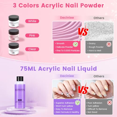Deciniee Acrylic Nail Kit: Practice Hand Acrylic Powder Set with UV Lamp and Electric Nail Drill-False Nail Tips Manicure Full Set for Beginners Home Salon-Nail Art Decoration Tools in Pink Gift Bag - Image 6