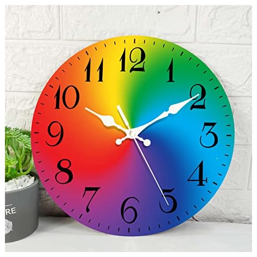 ArtSocket Wooden Wall Clock Silent Non-Ticking, Rainbow Round Circular Space Circle Multicolor Round Rustic Wall Clocks Decor for Home Kitchen Living Room Office, Battery Operated(12 Inch)