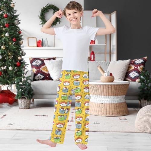 Boy's Lounge Pants Cute Funny Sushi Kids Jogger Pants Elastic Waist Long Bottoms with Pockets 6-14 Years2