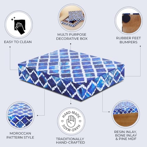 Image of Handicrafts Home Moroccan Pattern Inspired Collection, Storage Organizer Decorative Box Multipurpose Gift - Moroccan Blue 6x8x1.5 inch