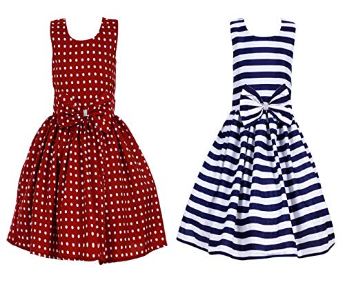 Image of Casual Frock for Baby Girls,Blue Printed and Olive Printed,Pack of 2