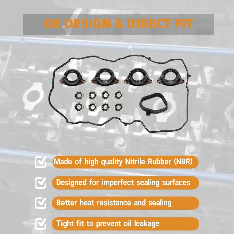 Image of Engine Valve Cover Gasket Set 12030-5A2-A01 Fit for CR-V Accord 2.4L | Rubber valve cover gasket set fit for Honda 2.4L Earth Dreams direct injection engines. Stops oil leaks.