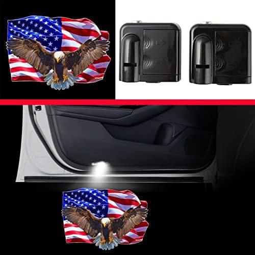 Qkxmpypl Car Door Lights Logo Projector, Wireless Welcome Courtesy Door Light, Car Interior Accessories Infrared Sensor LED Ghost Shadow Lamp (Eagle USA Flag)