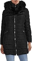 Vista 24 de Laundry by Shelli Segal Chaqueta acolchada elástica para mujer, abrigo largo de invierno con capucha de piel sintética