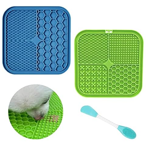 2 Pcs Licking Mat for Dogs, Lick Mat Dog with Suction Cups, Silicone Slow Treater Dispensing Mat Feeder Mat Peanut Butter Mat with Dual Purpose Silicone Spatula and Brush, for Pet Bathing Training Cover