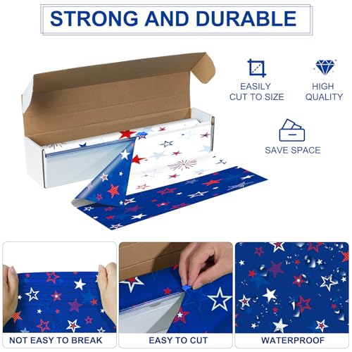 Image of 4.5 x 100 Feet Patriotic Tablecloth for 4th of July Independence Day Decorations,Roll of Disposable Custom White Blue Red Star Memorial Day Photography Backdrop for 4th of July Themed Party Supplies