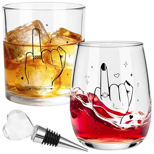 Ovveroche Engagement Gifts for Couples Ring Finger Wine Glasses and