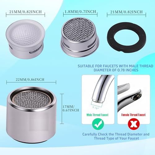 BBLFU Kitchen Faucet Aerator Replacement, Anti-Splash with Multi-Size Wrench, 10 Pack M24 (15/16\") & 2 Pack M22 (55/64\") Brass Aerators, Sink Aerator Kit for Kitchen & Bathroom