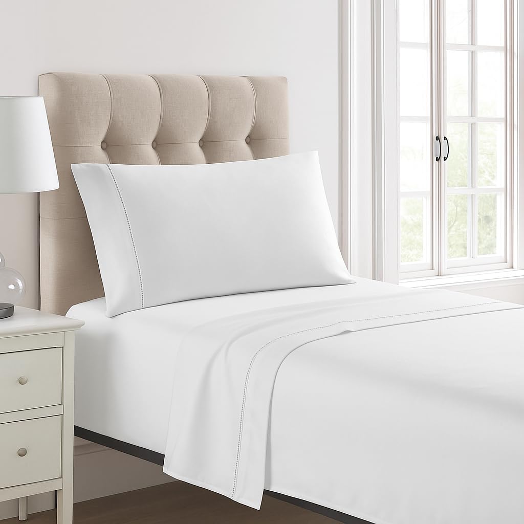NORA HOME Set di Lenzuola Singolo Materasso 90x200 Cotone Satinato 300 Fili Mercerizzato. Lenzuola in Cotone Bianco Qualità Hotel 5* Ultra Morbide con Finitura a Giorno - VERONA