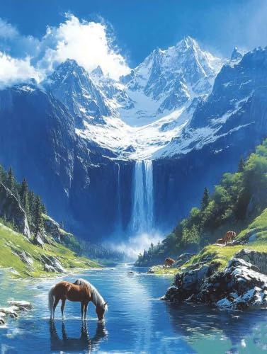 Diamond painting montagne et cheval 40x55cm kit complet de broderie diamant adulte