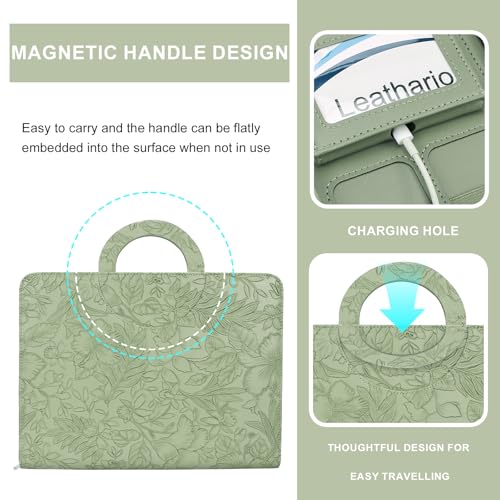 Image of Leathario Portfolio Binder, Includes 5 Folder Index Dividers, 13 Inch Tablets Organizer with Handle, Vegan Leather A4 Padfolio, Multi-Pocket Notepad Business Planner Professional Document