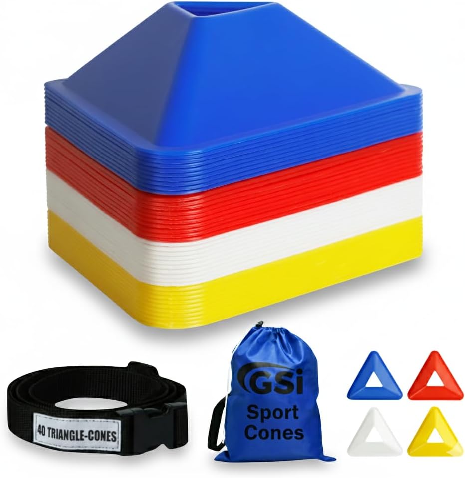 GSi Sports Training Cones for Agility Drills – Soccer & Basketball Multi-Sport Field Markers, Durable Flexible Cones in Multiple Shapes & Packs (20–80 Pack)