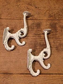 Large White Victorian Style Wall Hooks 7" Tall by 4" deep Set of 2 01207W