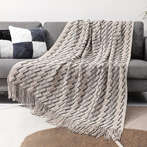 Bigreat Knitted Throw Blanket, 50X60 Inch, Textured Throw Blankets For Couch Bed Sofa Travel, Knit Woven Blanket For Women, Men And Kids, Boho Decorative Blanket With Tassels #TOP1
