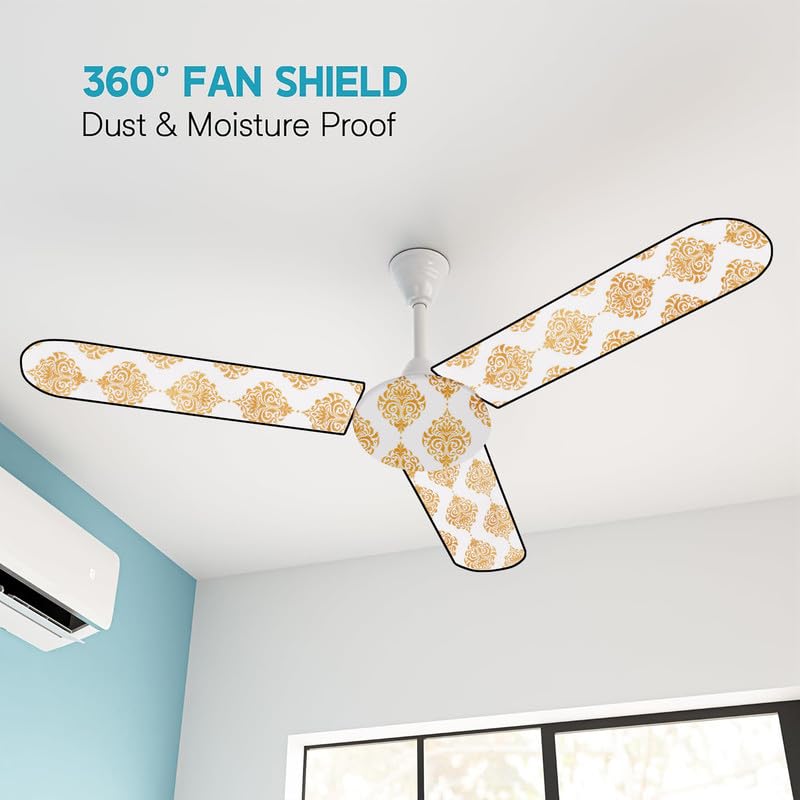 Image of Dustproof Premium Three Blade Ceiling Fan Cover with attachable Enclosure, Set of 1 Fan Cover (Dmass Gold).