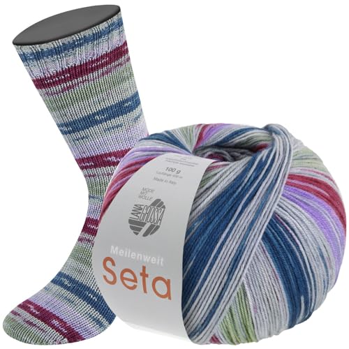 LANA GROSSA Meilenweit Seta | Sockengarn mit Seidenanteil, waschmaschinenfest | Handstrickgarn 55% Schurwolle (Merino), Polyamid, & Seide | 100g Wolle zum Stricken & Häkeln | 400m Garn FB3442