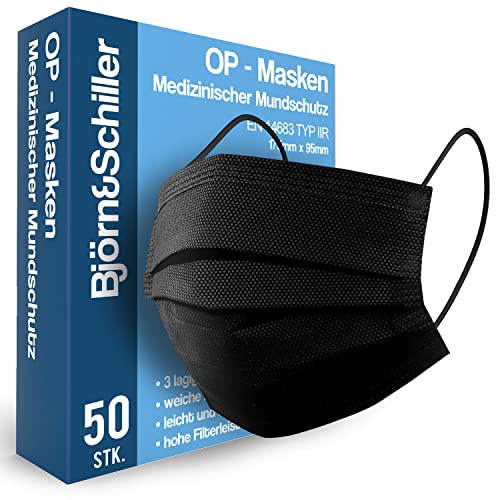 Masques chirurgicaux certifiés CE EN 14683 Type IIR Lot de 50 masques chirurgicaux de protection noirs Masque facial jetable 3 plis Masque jetable respirant et confortable Couvre-bouche et nez Cover