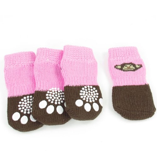 Ruilogod 2 pares Tamaño M PAW Imprimir antideslizante inferior perro mascota perrito cachorro calcetines marrón rosa