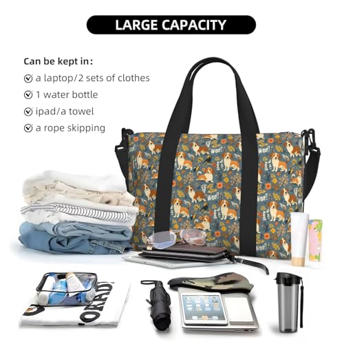 Travel Duffle Bags For Women Men - Autumn Leaves Puppy Bird Print Personal Item Weekender Overnight Gym Carry On Airport Tote Bag With Strap For Yoga, Travel, Business Trips4