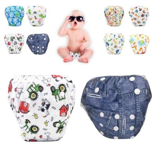 Pañales Bañador para Bebés (2 unidades). Bañador Pañal Reutilizable y Ajustable - Pañales de Agua Bebé para Piscina y Playa de 0-36 Meses- Pañales de Natación Impermeables-Diseño Unisex (GRANJA)