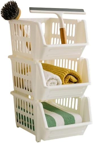 Plastic Stacking Storage Cream Baskets | 18cm Modular Open Front Containers for Kitchen, Office, Utility Room, Craft Supplies, Toys | Space Saver Storage Boxes with Clip (Pack of 1)