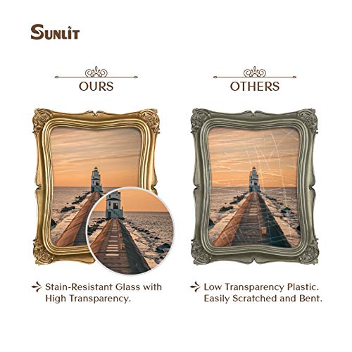 Sunlit Vintage-Bilderrahmen, 20,3 x 25,4 cm, luxuriöser Antik-Bilderrahmen mit Glasfront, Foto-Display, Tisch-Wandbehang, Gold – Ansicht 3