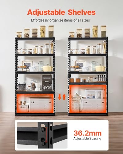 Image of Black Adjustable 5-Shelf Metal Shelving Unit Storage Utility Rack Garage Shelves Display Rack Steel Bootless Rivet Rack,54 in Height 1-Pack(Black (5-Section) (54 X 24 X 12 Inc)
