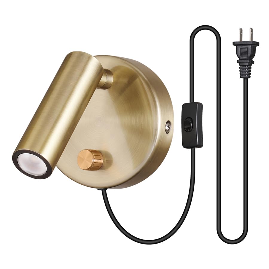Image of Surface Wall Mounted Reading Light Sconces Lamp Physical Knob Dimmer Switch LED 5W Warm White 3000K (Bronze Plug Cord)
