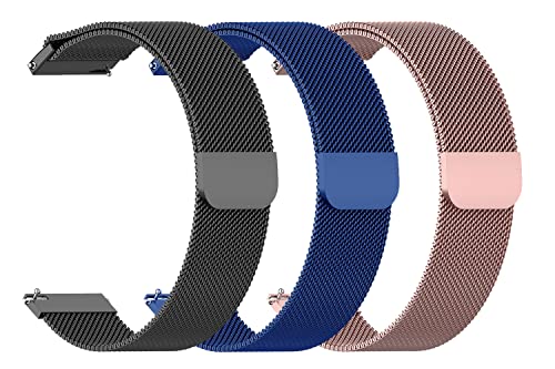 Image of AONES 20mm Pack of 3 Magnetic Loop Watch Strap Compatible for Compaq Q Watch Balance Metal Chain SmartWatch Band