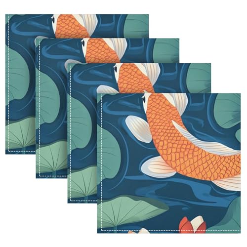 Servilletas de Tela Yettasbin Koi Fish Lotus 50.5x50.5 cm x4 miniatura 1