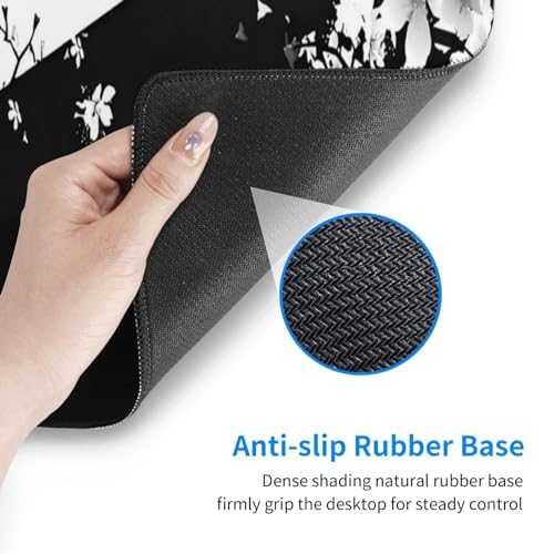 Image of Japanese Life Death Keyboard Mat, Black White Japanese Anime Gaming Mouse Pad for Desk with Anti-Slip Rubber Base and Stitched Edges, Japanese Sakura Pagoda Sun Mouse Pad