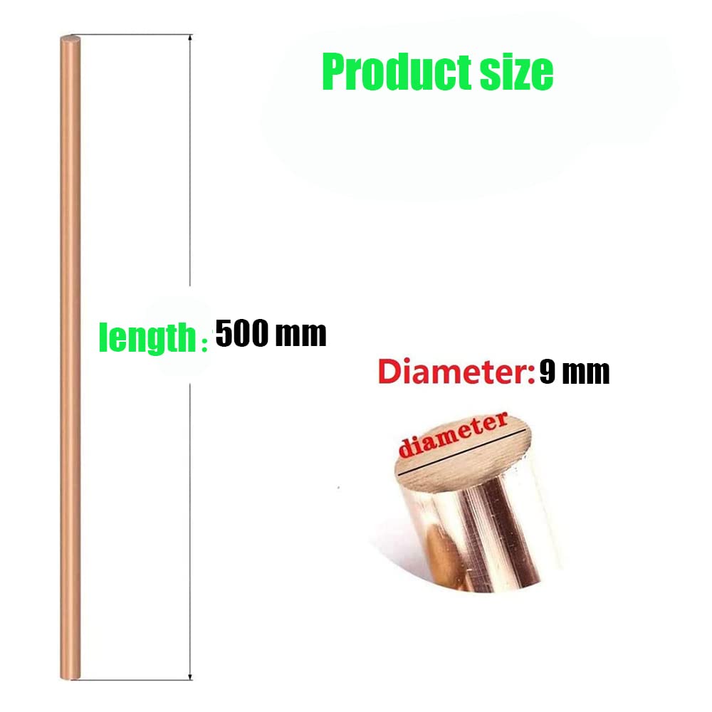 Kupferstab, Länge 500 Mm, Massiver Runder Cu-Metallstab Für Universitätslabor, Dekorationsgriff, Diy/Diameter 9.0Mm