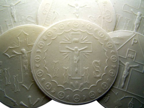Assorted Pack of 100 White Altar Bread Embossed with Traditonal Designs 2 7/8