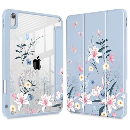 May Chen for iPad (A16) 11th Generation Case 11 Inch 2025, iPad 10th Gen Case 2022 10.9 inch, Built-in Pencil Holder with Shockproof Cover Clear Back Shell Auto Wake/Sleep, Tropical Flowers