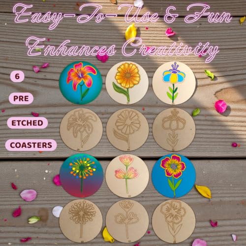 Image of BAGJI TOYS DIY Coaster Painting Kit for Kids & Adults - 6 Pre-Marked Wooden Tea Coasters with Stand, 12 Non-Toxic Water Base Colours & 1 Brush - Mandala Art & Craft DIY Set - Beginner Friendly Painting Craft Kit, Birthday & Gift Activity (MNDC1)